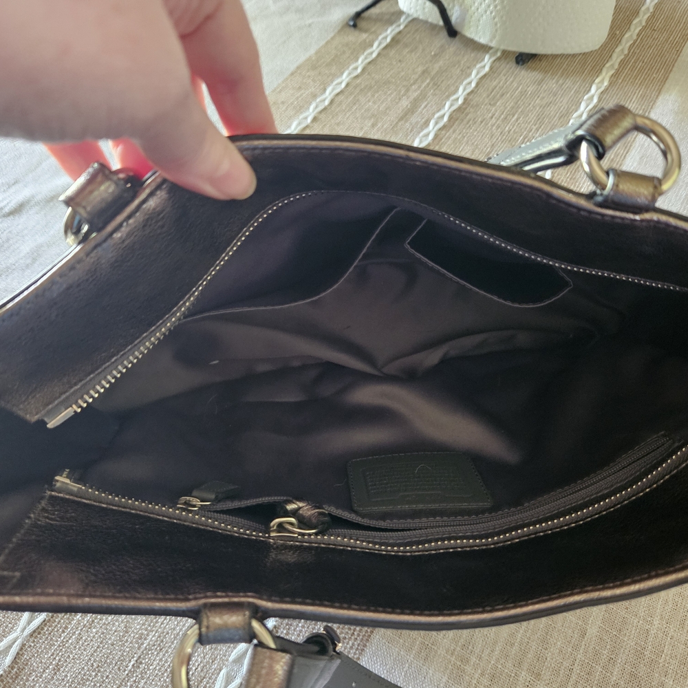 Coach Silver Shoulder Bag with Structured Design